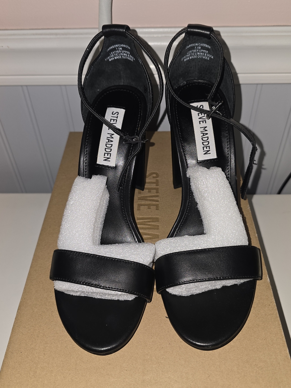 Steve Madden Black Ankle-Strap Block Heel Sandals